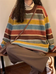 Vintage Round Neck Striped Oversized Sweater
