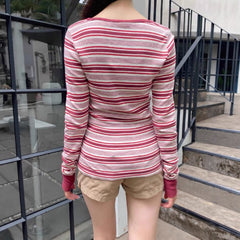 Striped round-neck long-sleeve T-shirt