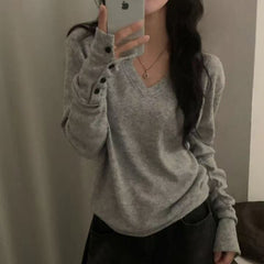 Korean Style Knitwear Top with Slit Cuffs