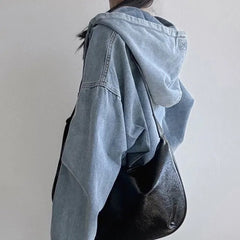 Vintage Denim Oversized Zip Up Hooded Jacket