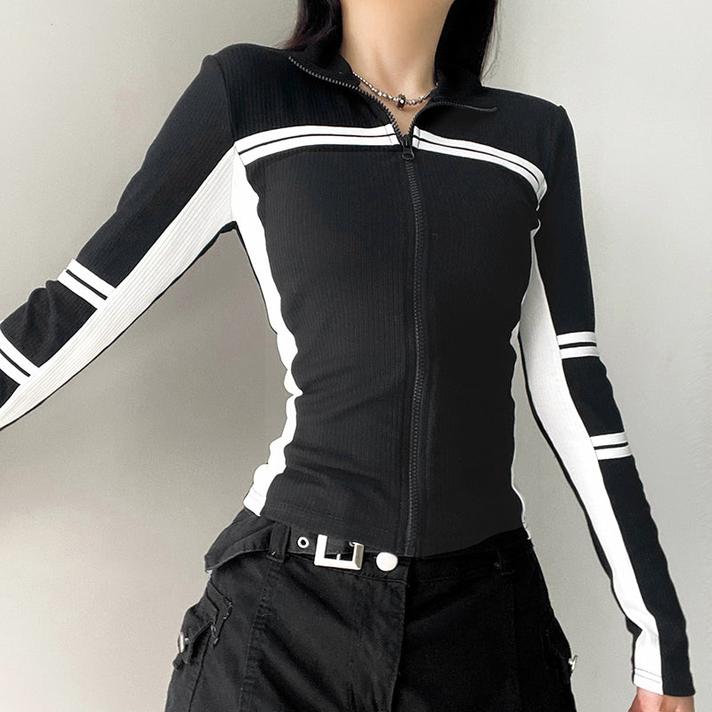 Vintage Striped Zip Up Cardigan - fairypeony