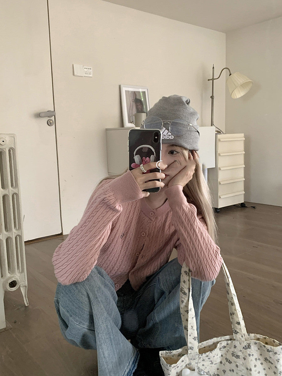 Vintage Cable Knit Slim Cardigan - fairypeony