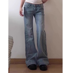 2000s Low-Waist Flared Bootcut Jeans – Light Blue Bamboo Grain Denim S–XL
