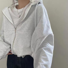 Oversized Zip Up Gray Hoodie - fairypeony