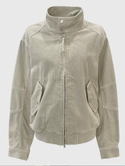 Korean Style Stand Collar Zipper Casual Cotton Jacket