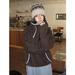 Women's Fleece Hooded Zip Up Jacket Double Pocket Casual Winter Coat