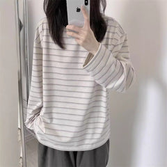 Vintage Round Neck Striped Long Sleeve Tee
