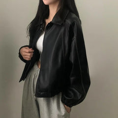Vintage Sewing Detail Pu Leather Jacket