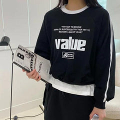 Vintage Letter Print Round Neck Sweatshirt