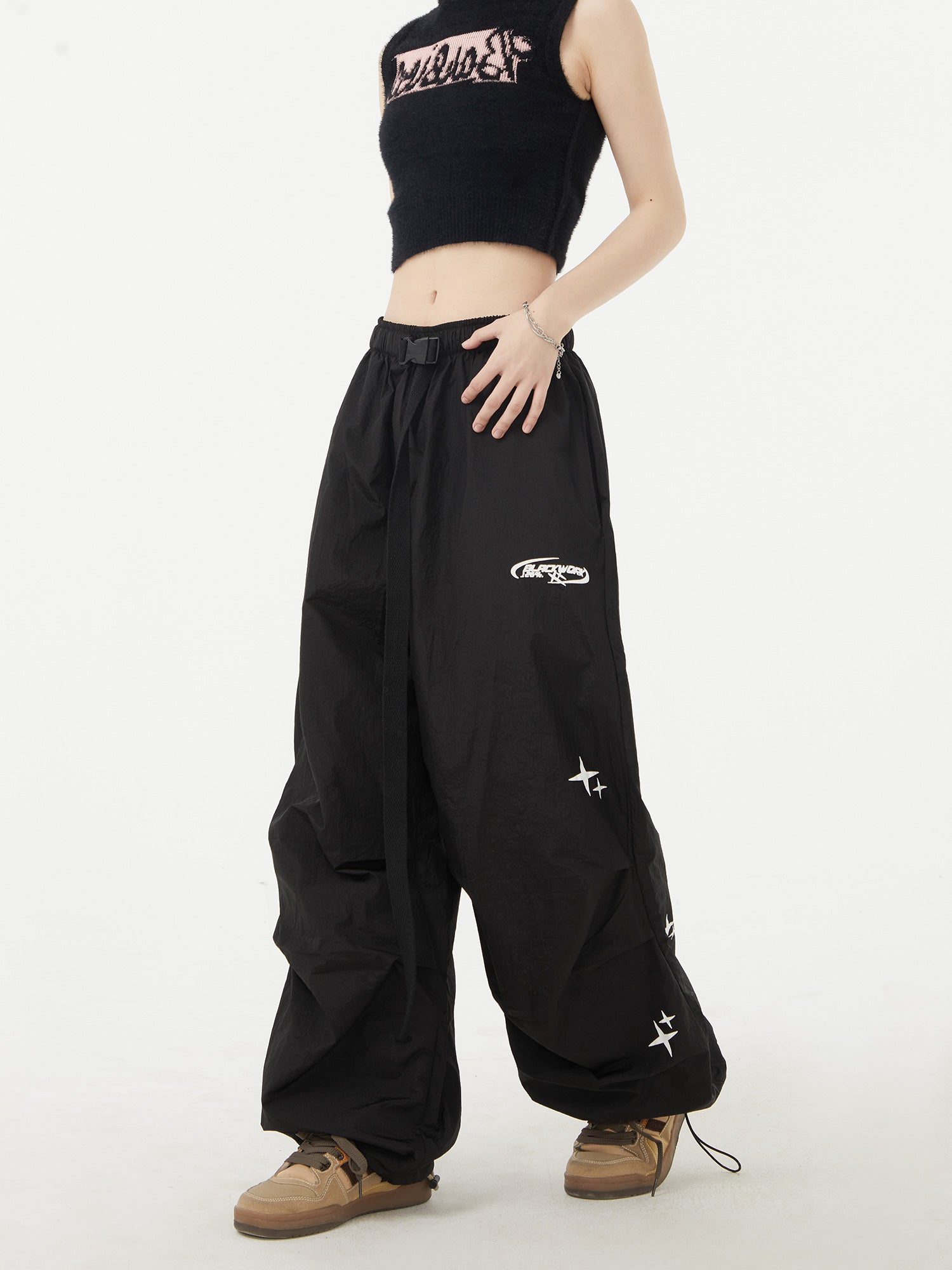 Vintage Star Print Loose Drawstring Sweatpants - fairypeony