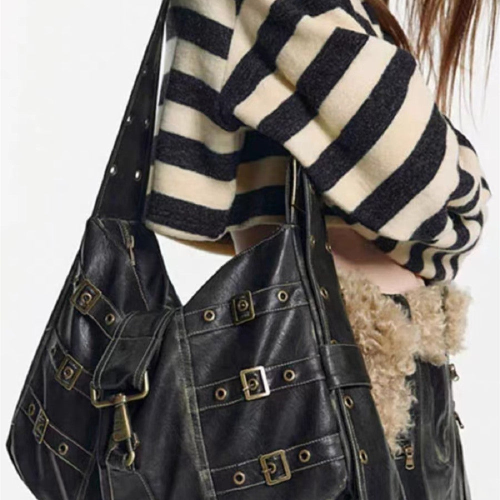 Buckled Strap Pu Leather Shoulder Bag - fairypeony