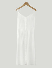 V-neck Single breasted Hollow Lace Midi Sling Dress