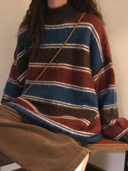 Vintage Striped Crew Neck Pullover Sweater - fairypeony