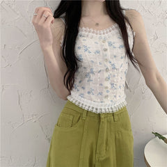 Aesthetic Lace Trim Floral Cami Top