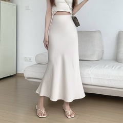 Solid Color Flared Satin Maxi Skirt
