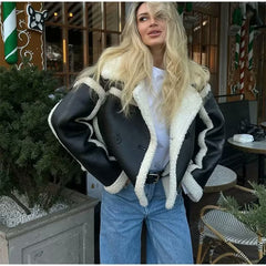 Lambswool Leather Splice Short Jacket - fairypeony