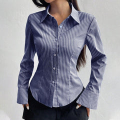 Vintage Striped Flare long sleeve Blouse