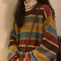 Vintage Round Neck Striped Oversized Sweater