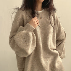 Oversized Split Hem Pullover Sweater - fairypeony