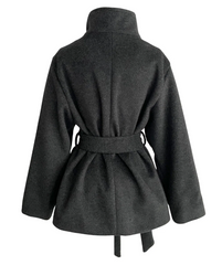 Woolen Coat – Korean Chic Stand Collar Belted Coat in 3 Colours One Size
