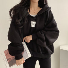V-Neck Solid Color Oversized Hoodie