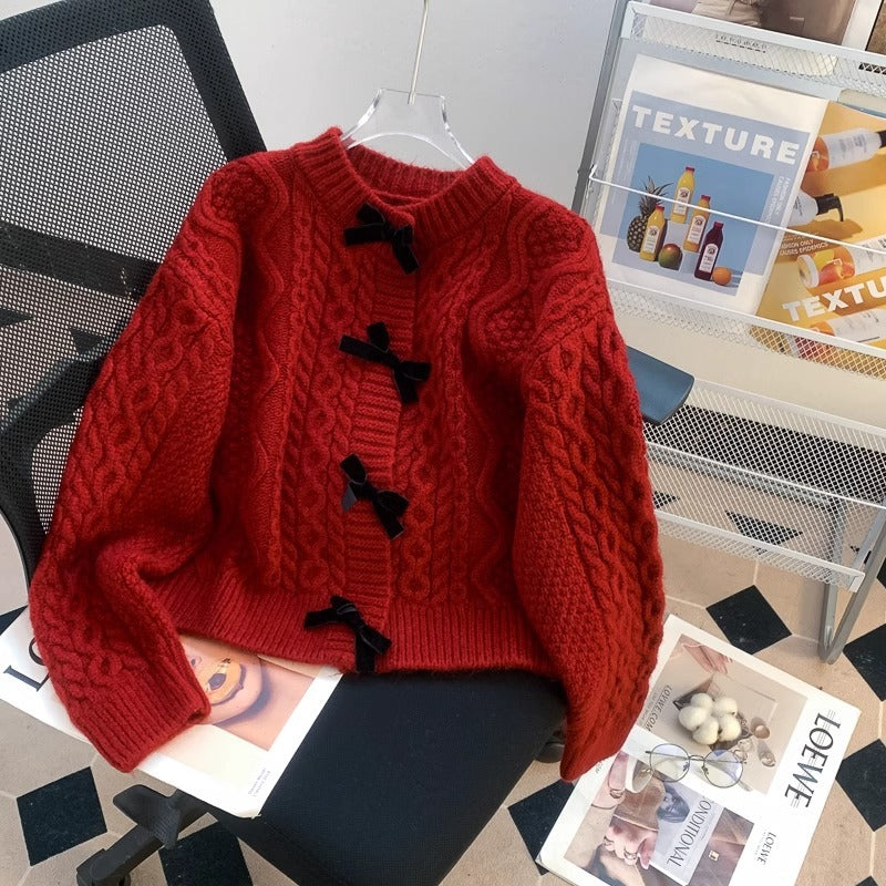 Bow Detail Loose Knit Cardigan - fairypeony