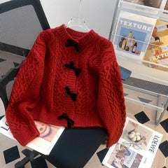 Bow Detail Loose Knit Cardigan - fairypeony