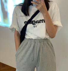 Vintage Letter Print Oversized Tee