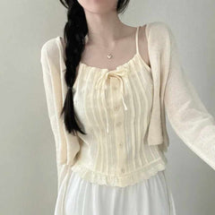 Lace Patchwork Front Tie Cami Top