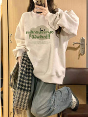 Crewneck Fleece Lined Loose Fit Mid-Length Sweatshirt Pullover