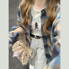 Vintage Plaid Print Long Sleeve Blouse