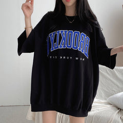 Embroidery Letter Oversized Half Sleeve Tee - fairypeony