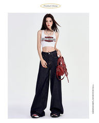 Spring New Draping Lazy Casual Mop Straight Jeans For Women