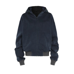 Faux Two-Piece Hooded Zip-Up Sweatshirt Streetwear Cardigan