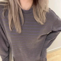 Contrast Color Stripe Oversized Long Sleeve Knit Tee
