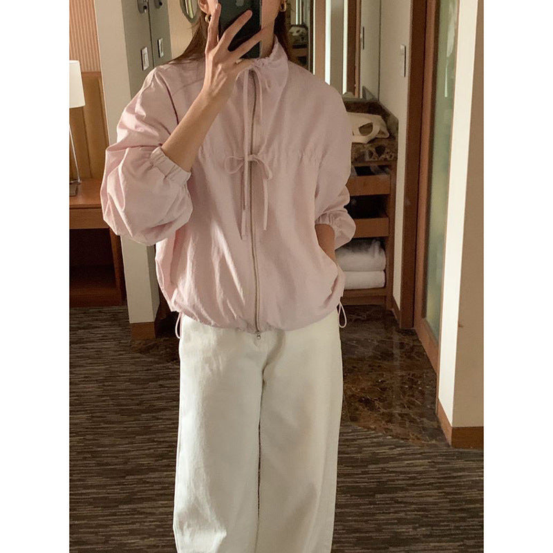 Closed Ribbon Two-Way Windbreaker Jacket - fairypeony