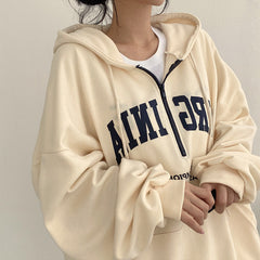 Vintage Letter Print Pullover Zipper Hoodie