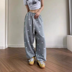 Vintage Bowknot Print Baggy Sweatpants