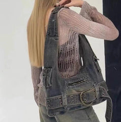 Y2K Belt Denim Shoulder Bag