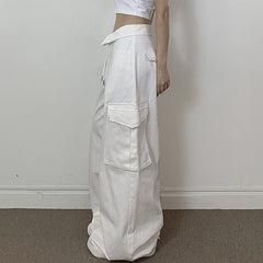 Fold Over Ruched Black Cargo Pants - fairypeony