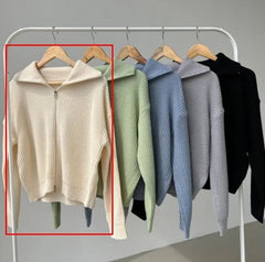 Solid Color Oversized Zip Up Cardigan