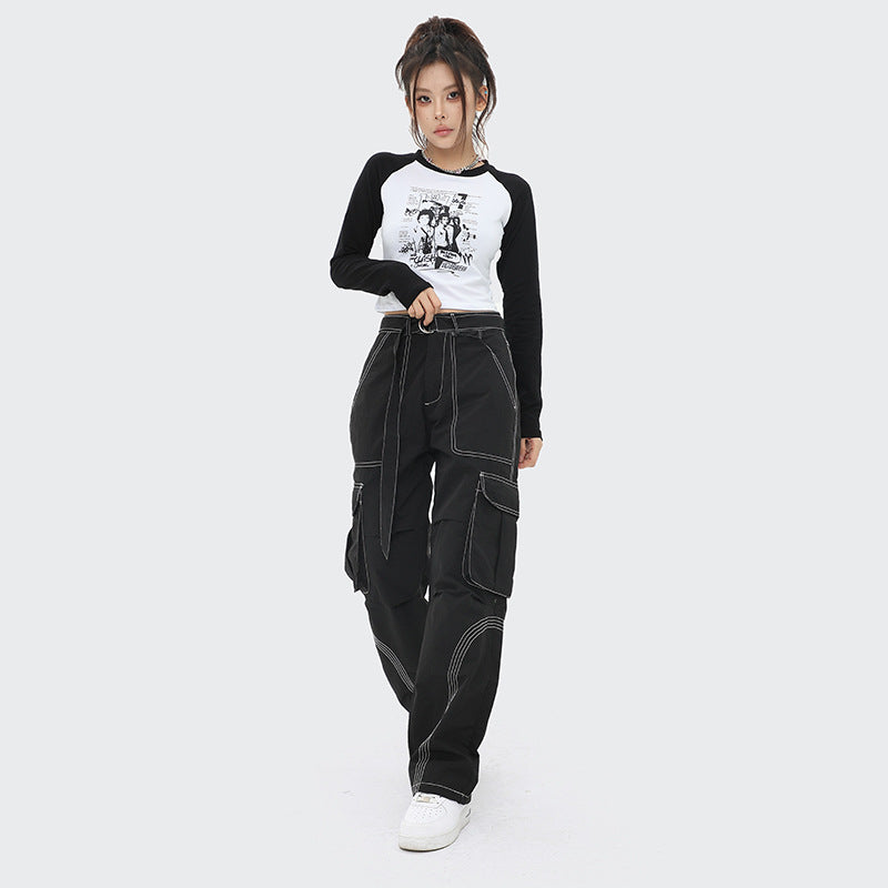 Contrast Stitch Baggy Cargo Pants - fairypeony
