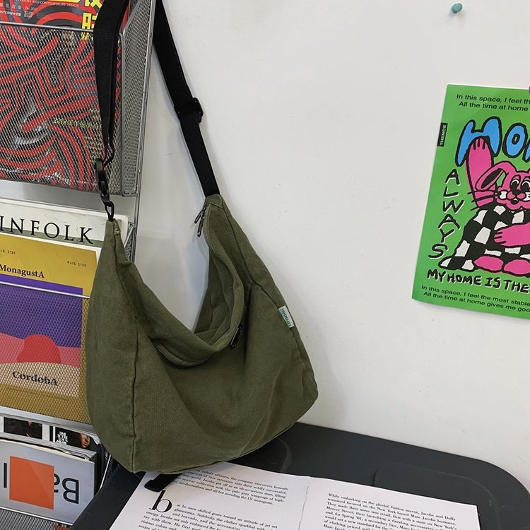 Washed Large Canvas Crossbody Bag - fairypeony