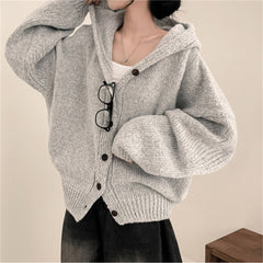 Solid Color Oversized Hooded Cardigan