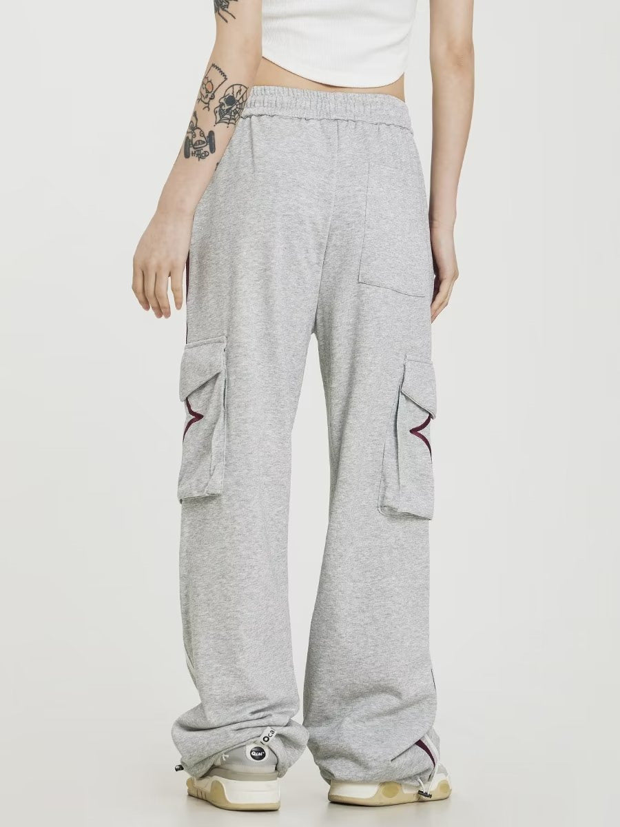 Big Pocket Stripe Drawstring Cargo Sweatpants - fairypeony