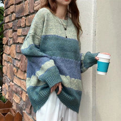 Color Block Striped Sweater - fairypeony