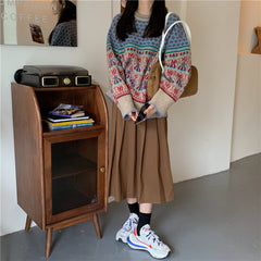 Vintage Jacquard Splice Knit Sweater - fairypeony