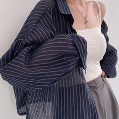 Vintage Striped Oversized Blouse