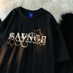 Embroidery Star Oversized Short Sleeve Tee - fairypeony