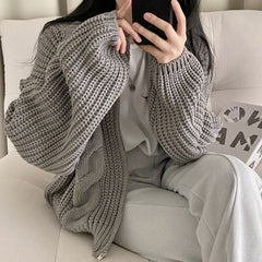Cable Knit Loose Zip Up Cardigan